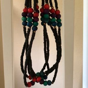 Bohemian 5-strand colorful wood bead necklace